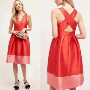 Maeve Anthropology Parissa Red Pink Color Block Cocktail Dress Size 6